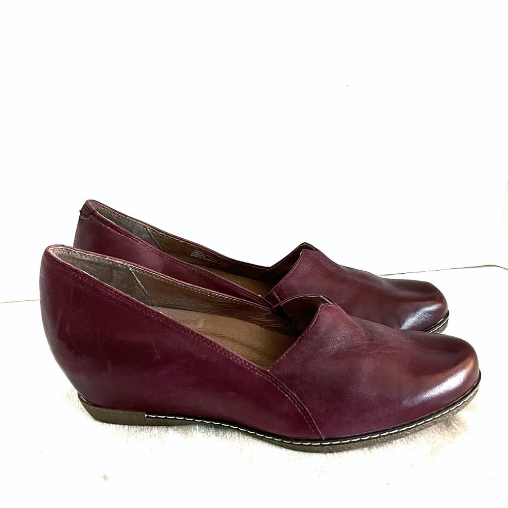 Dansko Liliana Women's Burgandy Leather Slip On Wedge Heel Shoes 40/US 9.5-10M